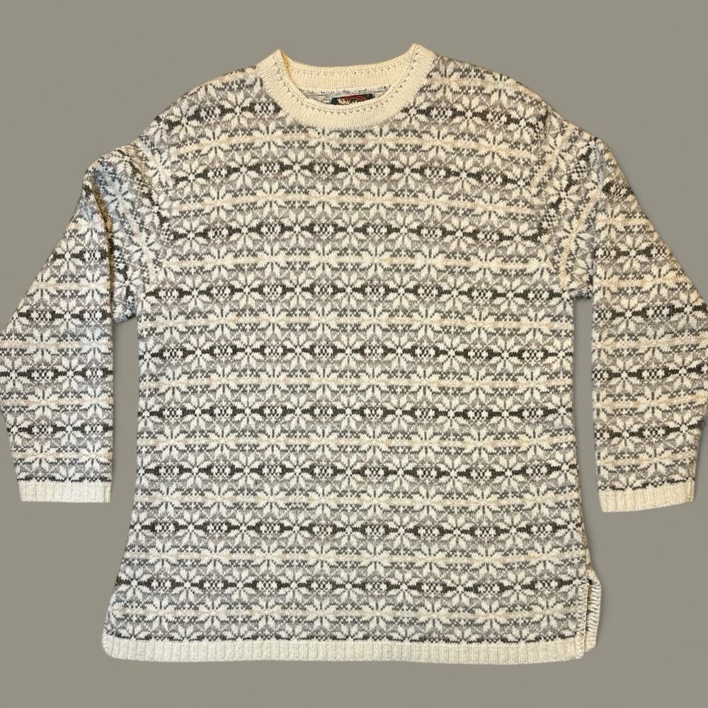 Vintage Alps Womens Medium Multicolor Wool Knit Pullover Sweater Snowflake Cream